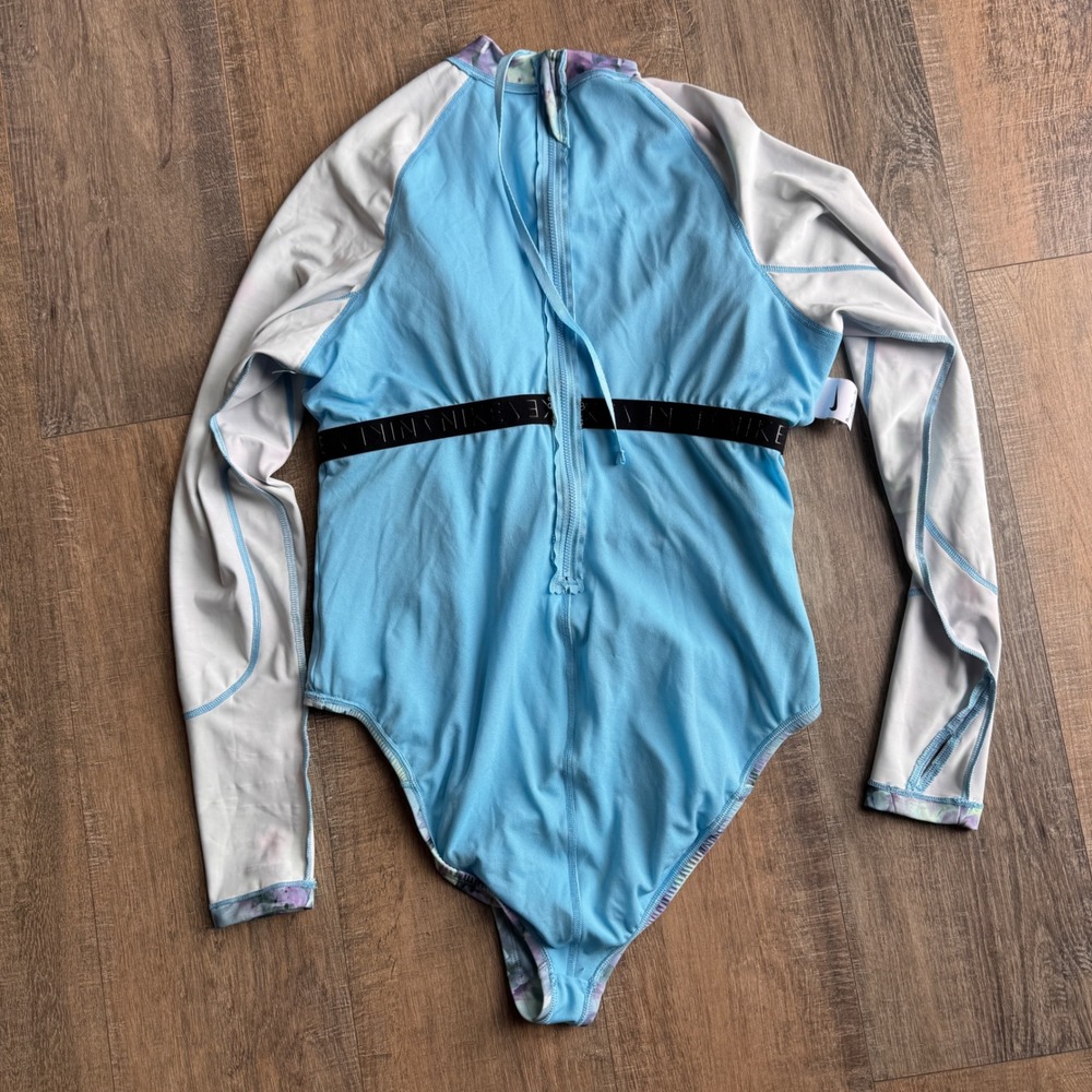 Nike Swim HydraLock Fusion Long Sleeve Rash Guard One Piece Swimsuit Blue XL - Picture 9 of 10